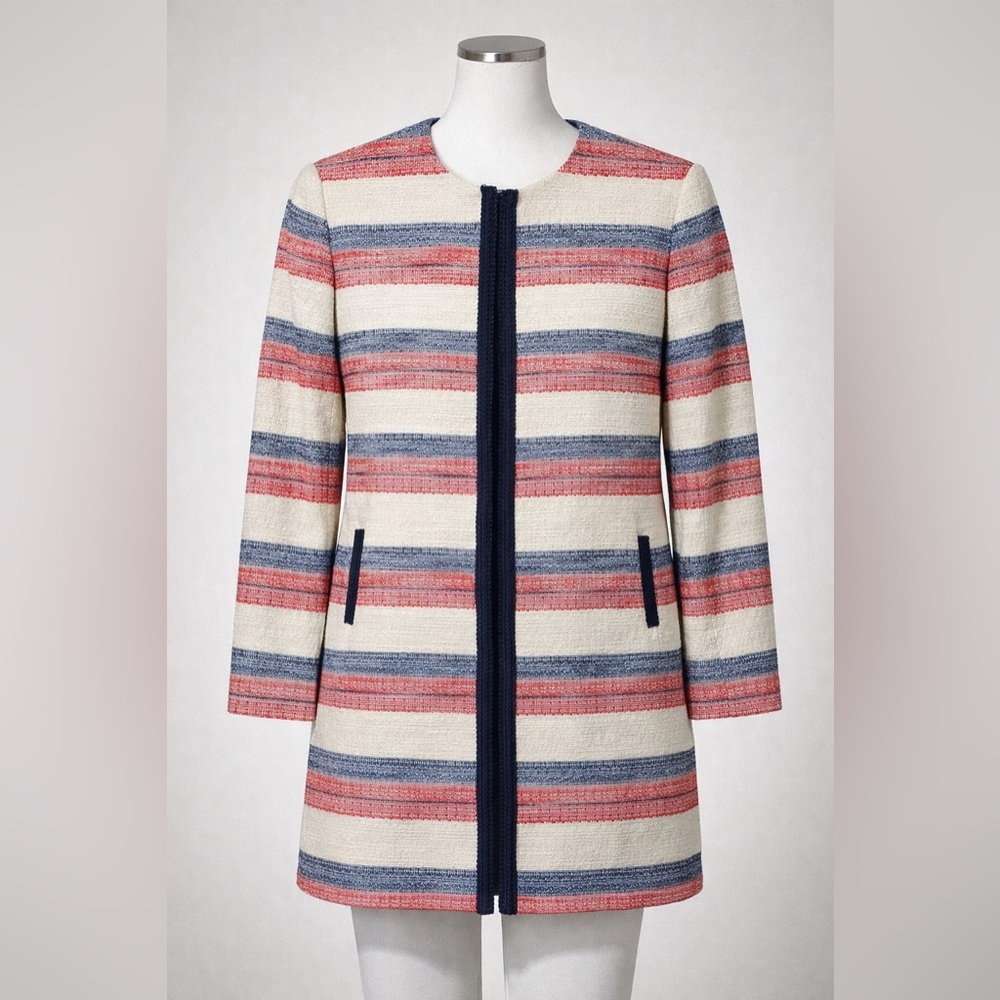 Tahari 4P Tweed Jacket/Coat – Navy Trim Talbots Red, Blue, and Cream